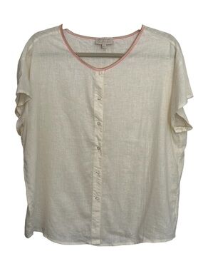 Hester & Orchard Women’s Linen Blend Button Front Blouse Size M